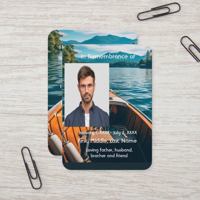 Memorial Pocket Card Boat Boating  Boat (Front/Back In Situ)
