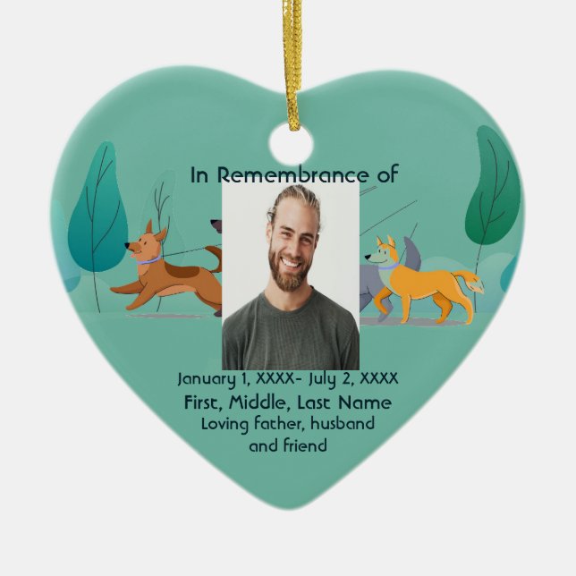 Memorial Pocket Card Dog Walker Walking Ceramic Tree Decoration (Front)