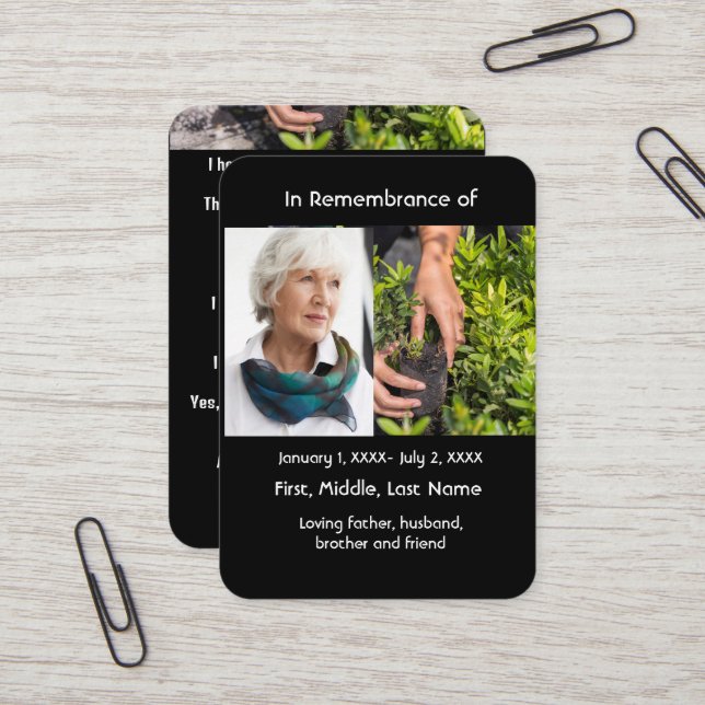 Memorial Pocket Card Gardener Gardening Garden (Front/Back In Situ)