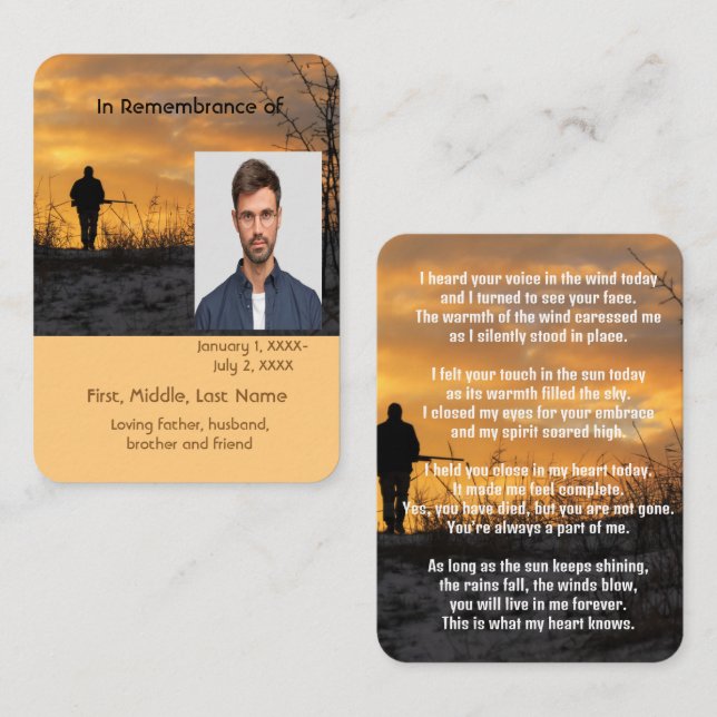 Memorial Pocket Card Hunter Hunting Stalking Game  (Front/Back)