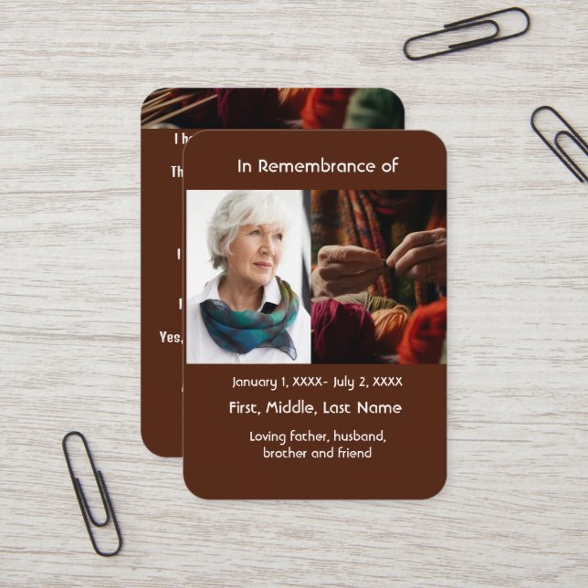 Memorial Pocket Card Knitter knitting (Front/Back In Situ)