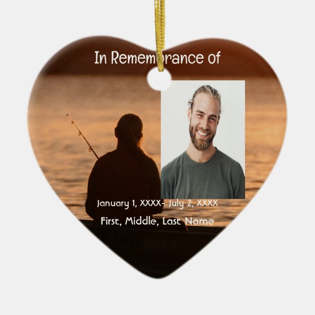 Memorial Pocket Card Lake Fishing Fisherman Ceramic Tree Decoration (Front)