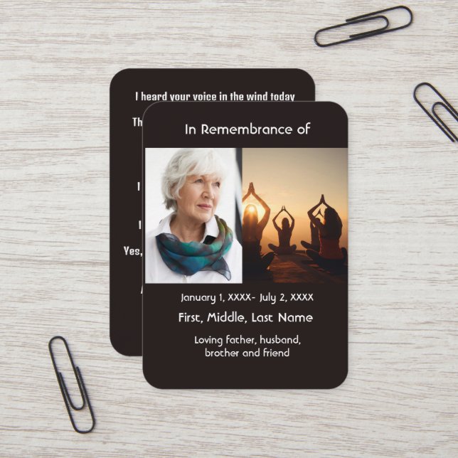 Memorial Pocket Card Yoga (Front/Back In Situ)