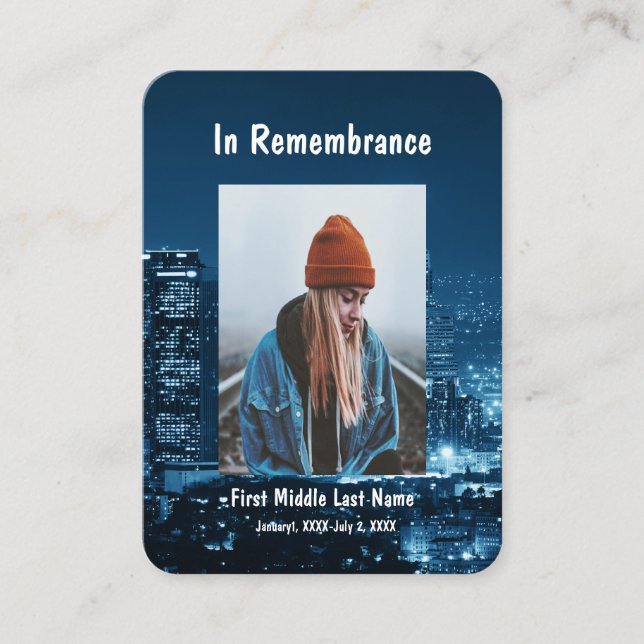 Memorial pocket Keepsake City Lights Night Sky Business Card (Front)