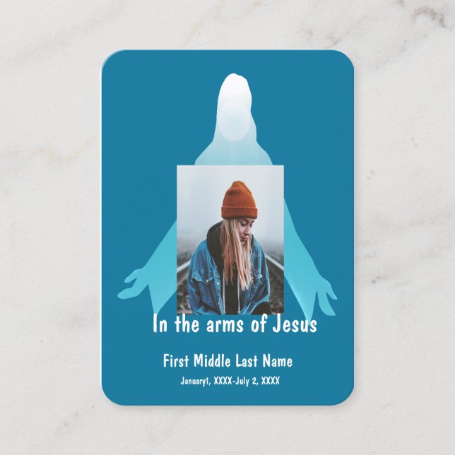 Memorial pocket Keepsake In the Arms of Jesus Business Card (Front)