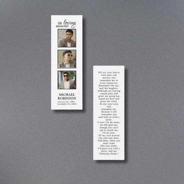 Memorial Poem 3 Photo Funeral Prayer Bookmark Card (Creator Uploaded)