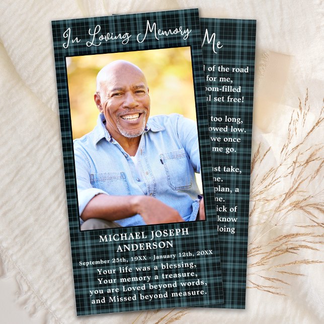 Memorial Poem Funeral Prayer Bookmark Blue Plaid   (Creator Uploaded)