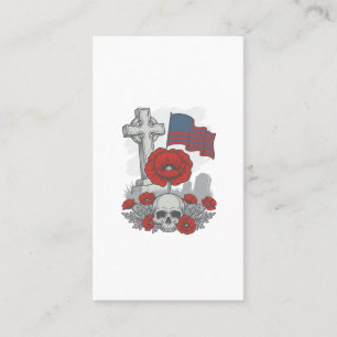 Memorial Poppy Flag Cross Vintage Engraving Vector Business Card