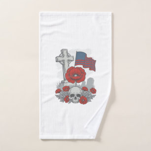 Memorial Poppy Flag Cross Vintage Engraving Vector Hand Towel