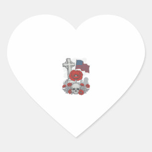 Memorial Poppy Flag Cross Vintage Engraving Vector Heart Sticker