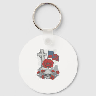 Memorial Poppy Flag Cross Vintage Engraving Vector Key Ring