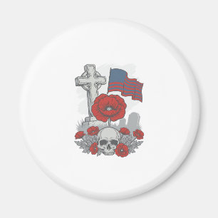Memorial Poppy Flag Cross Vintage Engraving Vector Magnet