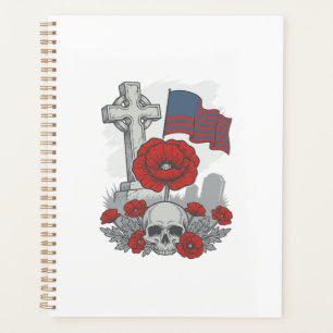 Memorial Poppy Flag Cross Vintage Engraving Vector Planner