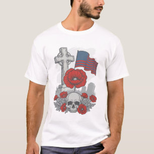 Memorial Poppy Flag Cross Vintage Engraving Vector T-Shirt
