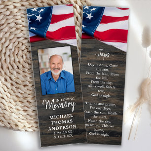 Memorial Prayer Bookmark American US Flag Photo   