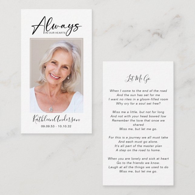 Memorial Prayer Card | Always in Our Hearts (Front/Back)