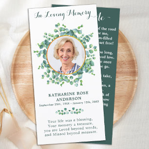 Memorial Prayer Card Funeral Bookmark Greenery 