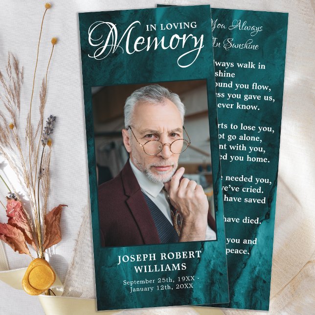 Memorial Prayer Card Funeral Bookmark Photo Green (Creator Uploaded)