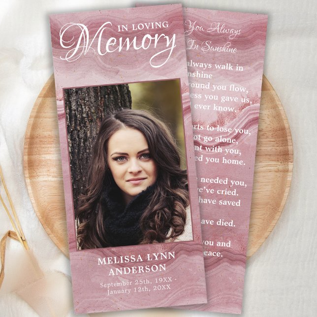 Memorial Prayer Card Funeral Bookmark Rose Quartz  (Creator Uploaded)