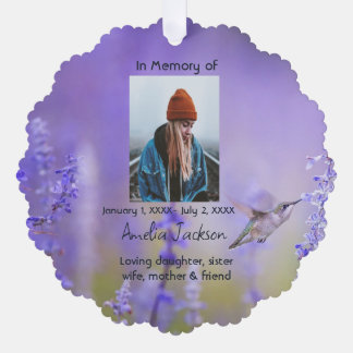 Memorial Prayer Card Hummingbird Lavender Flowers