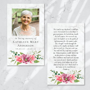 Memorial Prayer Card   Pink Flowers