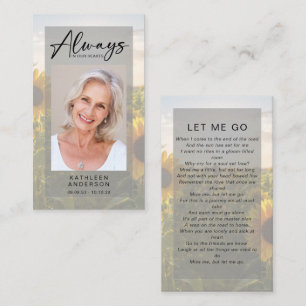 Memorial Prayer Card   Sunflowers