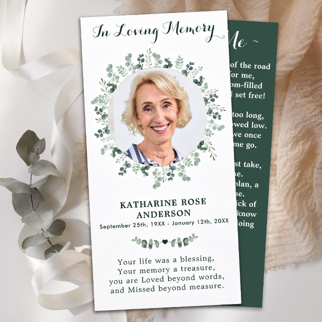 Memorial Prayer Funeral Bookmark Card Eucalyptus (Creator Uploaded)