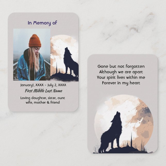  Memorial Prayer Lone Wolf Howling Animal Business Card (Front/Back)