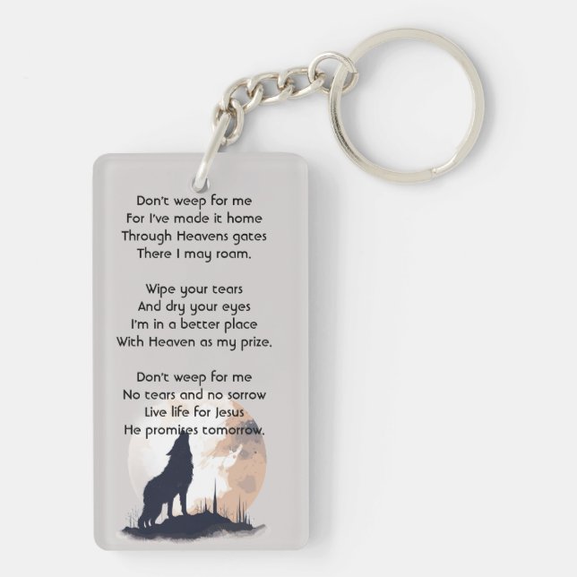  Memorial Prayer Lone Wolf Howling Animal Key Ring (Back)
