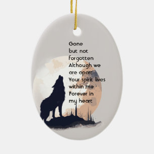 Memorial Prayer Lone Wolf Howling Ceramic Tree Decoration