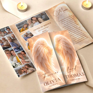 Memorial Program Orange Angel Wings Obituary Flyer