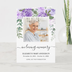 Memorial Purple Watercolor Floral Funeral Program Card