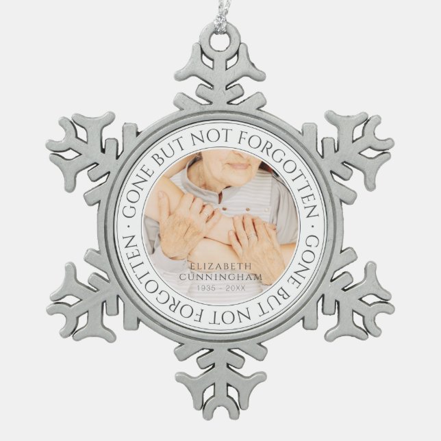 Memorial Quote Classic Elegant Chic Photo Keepsake Snowflake Pewter Christmas Ornament (Front)