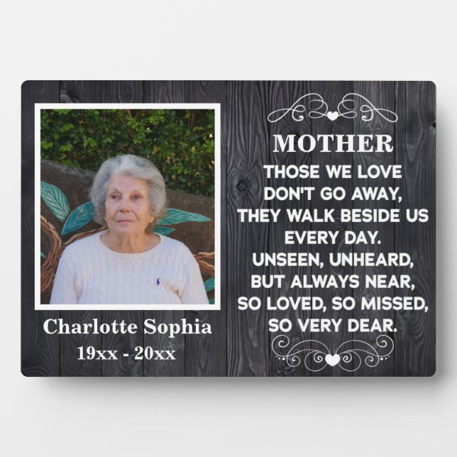 memorial quote for mum Custom Photo and name Plaque (Front)