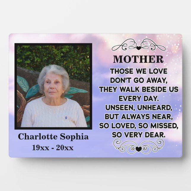 memorial quote for mum Custom Photo and name Plaque (Front)