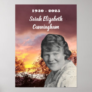 Memorial Red Sunset with Trees   Deceased's Photo  Poster