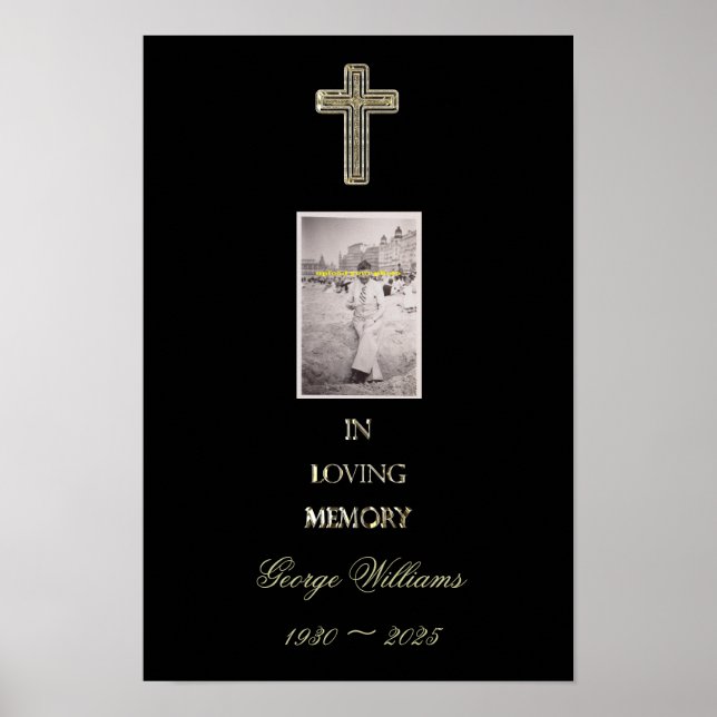 Memorial Religious Golden Cross Typography Photo Poster (Front)
