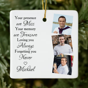Memorial Remembrance Keepsake Modern 3 Photo Ceramic Ornament