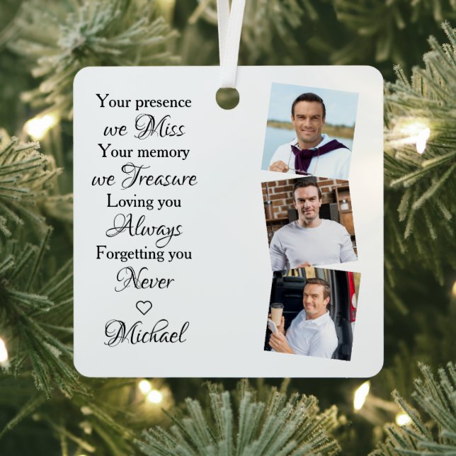 Memorial Remembrance Keepsake Modern 3 Photo Metal Tree Decoration (Insitu)