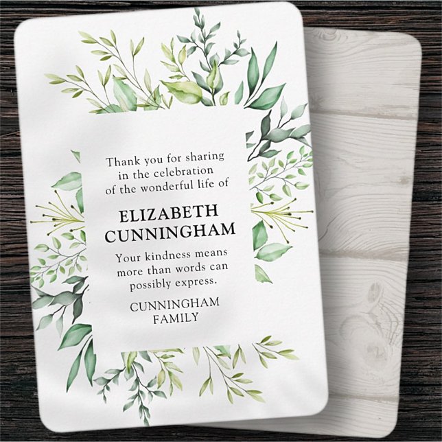 Memorial Remembrance Modern Watercolor Foliage Thank You Card (Creator Uploaded)