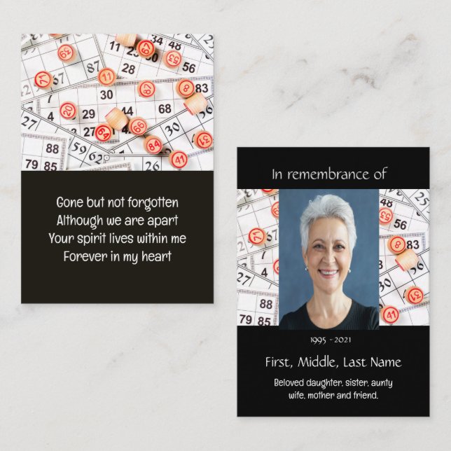 Memorial Remembrance Pocket Keepsake Bingo Game  Business Card (Front/Back)