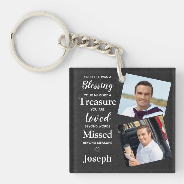 Memorial Remembrance Poem Faux Leather Photo Key Ring (Front)