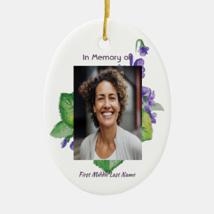 Memorial Remembrance Watercolor Wild Violet Ceramic Tree Decoration