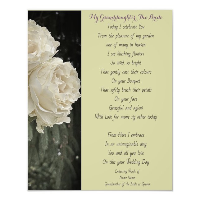 Memorial Remembrance Wedding Grandmother Mother  Photo Print (Front)