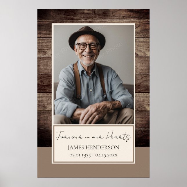 Memorial Rusitc Wood Photo Funeral Welcome Poster (Front)