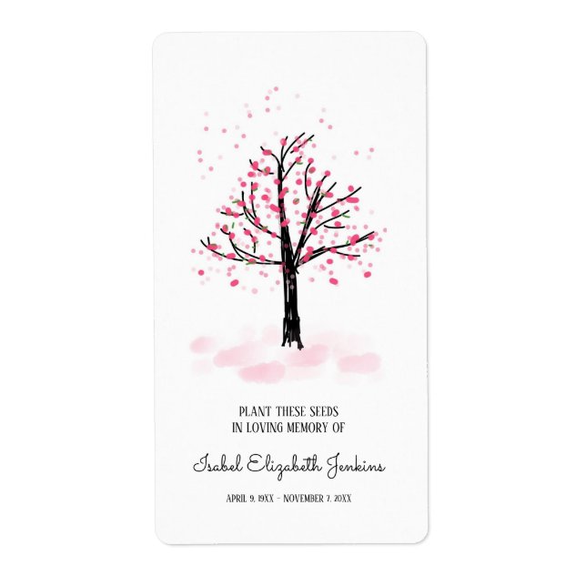 Memorial Seeds Pink Blossom Tree Funeral Address (Front)
