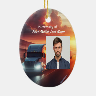Memorial Semi-Truck Tractor-trailer  Ceramic Tree Decoration