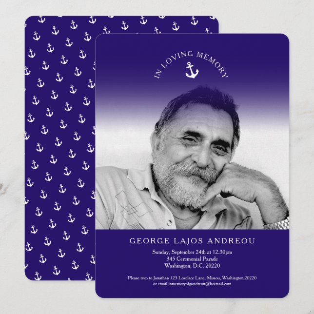 Memorial service anchor sea funeral invitations (Front/Back)