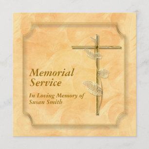Memorial service announcement cross peach