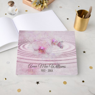 Memorial Service Butterfly on Pink Orchid  Guest Book